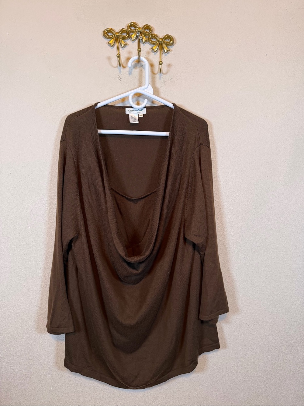 Coldwater Creek Brown Draped Cowl Neck Women's Sweater, Wool & Cashmere Blend 3X